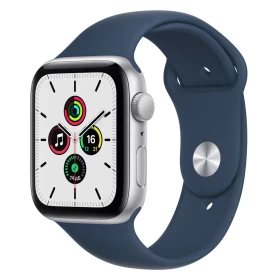 Apple Watch SE (2021), 44 мм, серебристый алюминий, спортивный ремешок цвета "синий омут" (MKQ43)
