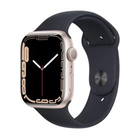 Apple Watch Series 7, 45 мм, алюминий цвета "сияющая звезда", спортивный ремешок "синий омут" (MKNP3)