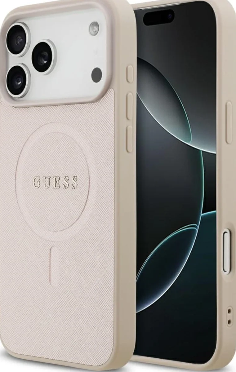 Накладка Guess для iPhone 17 Pro PU Saffiano with Classic metal logo (MagSafe), Розовая (GUHMP17LPSAHMCP). Фото 1