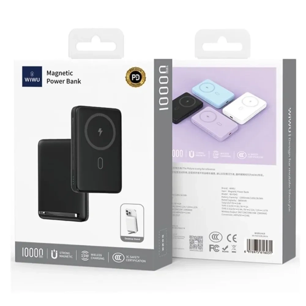 Внешний аккумулятор Wiwu Wi-P043 Magnetic Power Bank 10000 mAh 20W, Чёрный. Фото 3