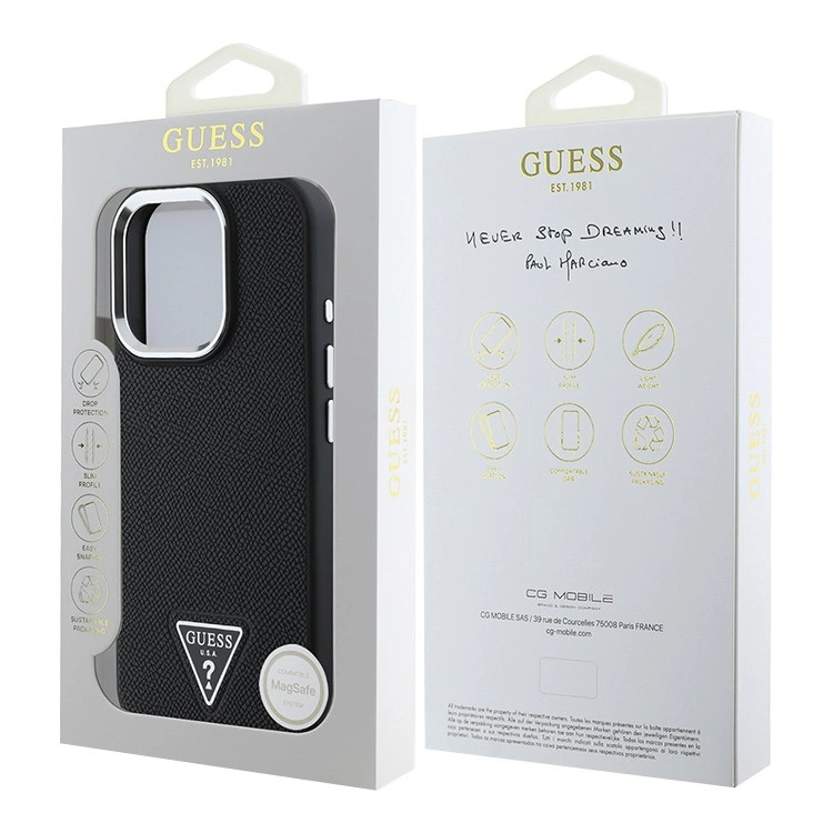 Накладка Guess для iPhone 16 Pro Max PU Grained leather Triangle metal logo Hard (MagSafe), Black (GUHMP16XPGTSPSK). Фото 5