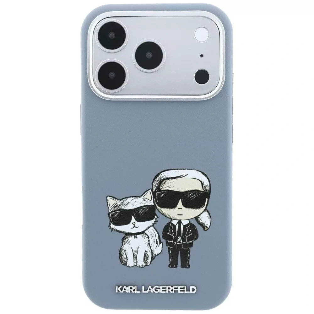 Накладка Lagerfeld для iPhone 18 Pro/17 Pro PU SW Sketch Karl&Choupette body Metal Cam Hard (MagSafe), Light Blue (KLHMP18L6PWKCIDB). Фото 1