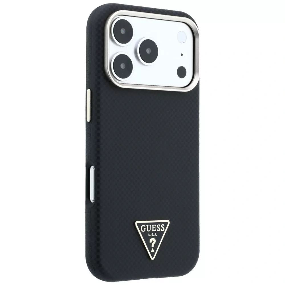 Накладка Guess для iPhone 18 Pro Max / 17 Pro Max PU Carbon SW Triangle Met logo&Cam Hard (MagSafe), Black (GUHMP18X6PWKSGTK). Фото 4