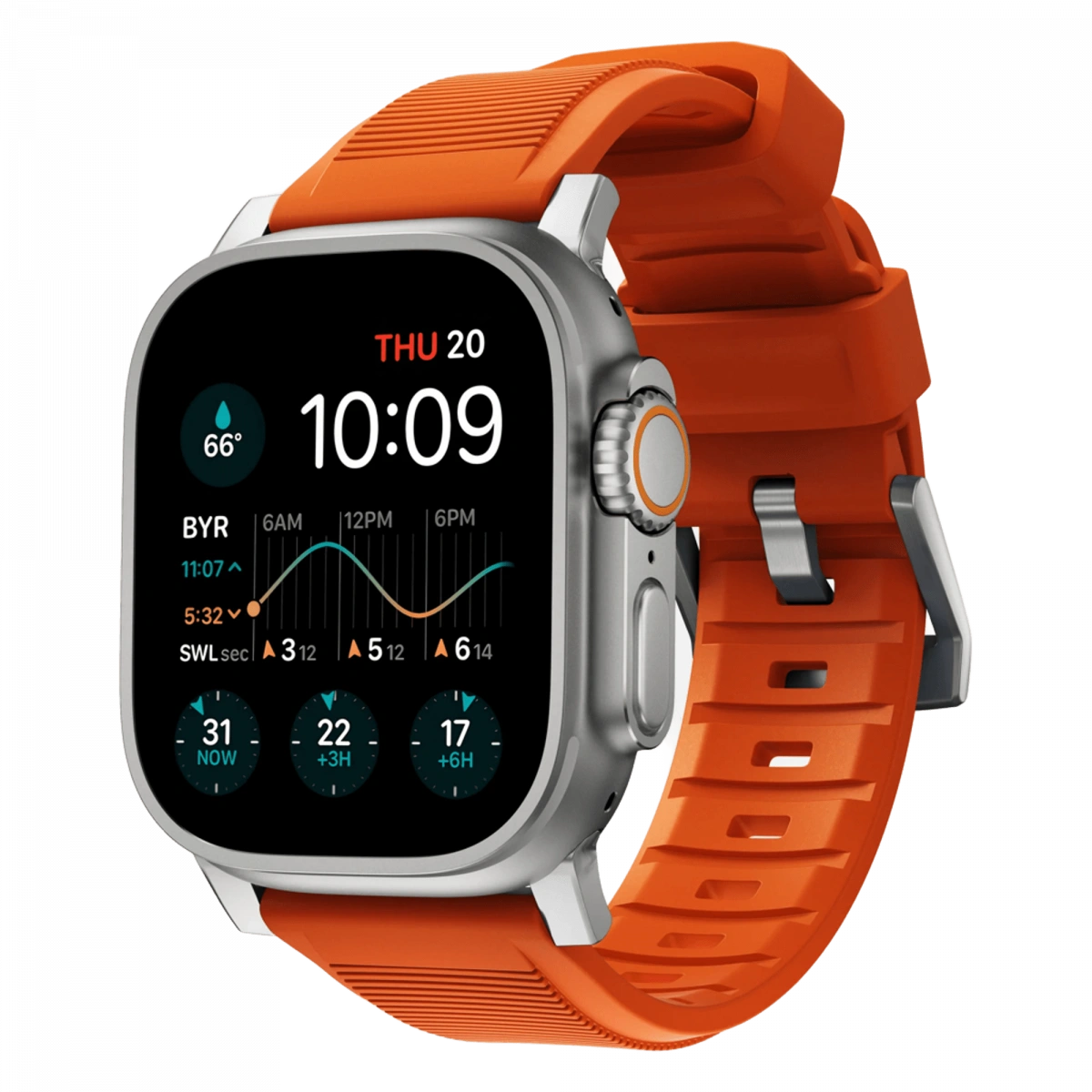 Ремешок Nomad Rugged Band для Apple Watch 42/44/45/49мм, Silver/Ultra Orange (NM01287285). Фото 1