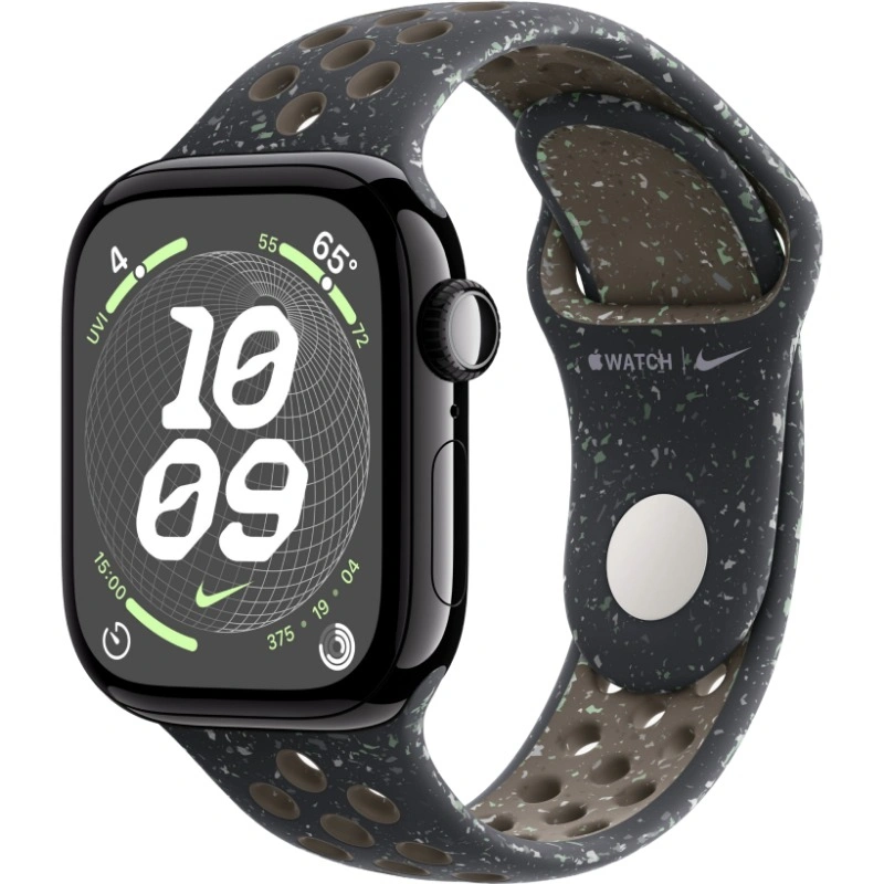 Apple Watch Series 10, 42 мм, алюминий цвета «черный глянец», Midnight Sky Nike Sport Band, S/M (MWWX3). Фото 1