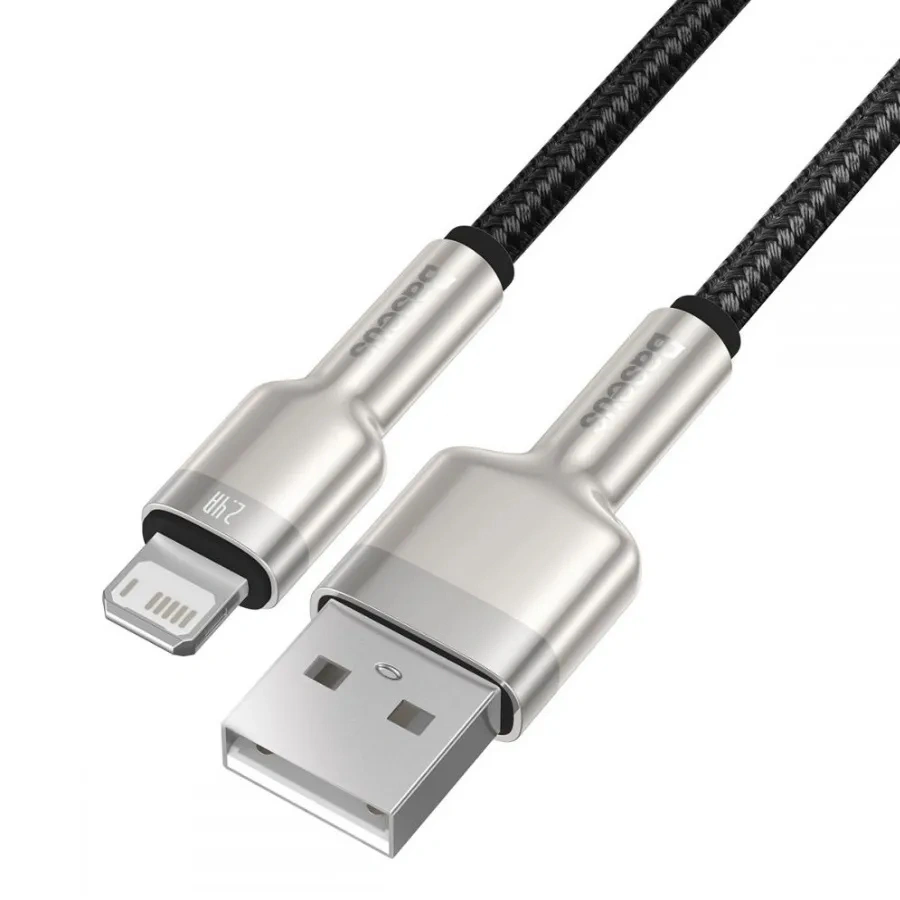 Кабель Baseus Cafule Series Metal Data Cable USB to IP 2.4A 2m, Чёрный (CALJK-B01). Фото 2