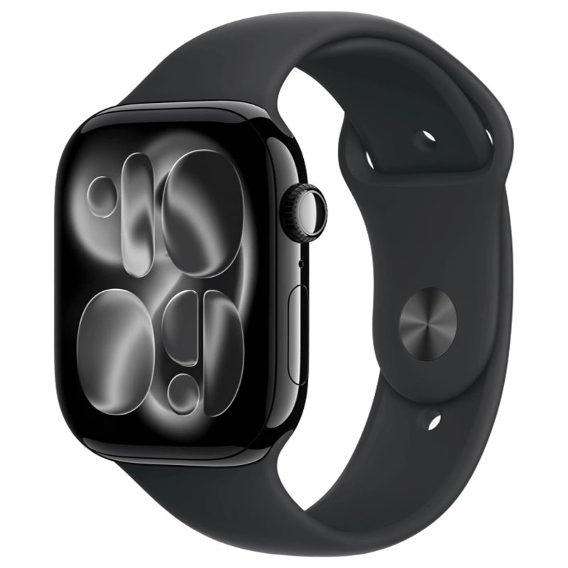 Apple Watch Series 11, 46 мм, алюминий цвета «Jet Black», спортивный ремешок "Black", S/M (MEUW4). Фото 1