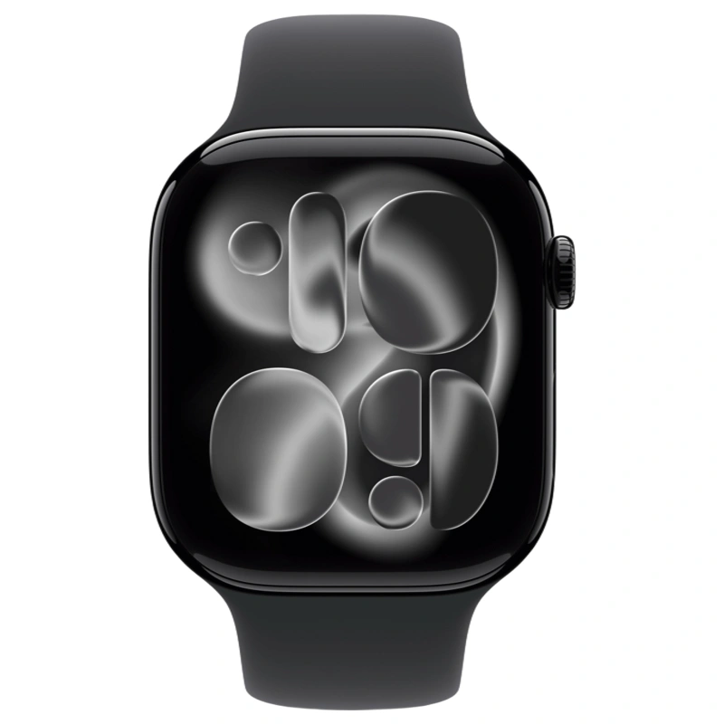 Apple Watch Series 11, 46 мм, алюминий цвета «Jet Black», спортивный ремешок "Black", S/M (MEUW4). Фото 2