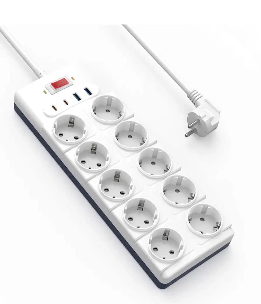 Сетевой фильтр Wiwu 14 in1 PS1042 Power Strip 20W GaN (Wi-S008) EU, 2 USB, 2 Type-C, 10 розеток, Белый. Фото 1