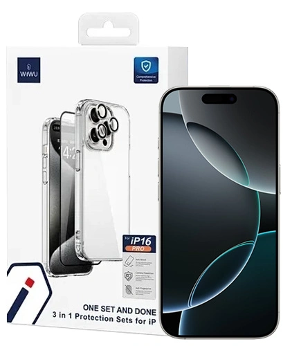 Защитный комплект Wiwu для iPhone 16 Pro Max One set and done 3 in 1 Protection Sets for IP, Wi-iP001. Фото 1