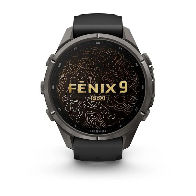 Умные часы Garmin Fenix 9 Pro 43MM, АMOLED, LTE, Carbon gray DLC titanium with black/pebble gray silicone band. Фото 2