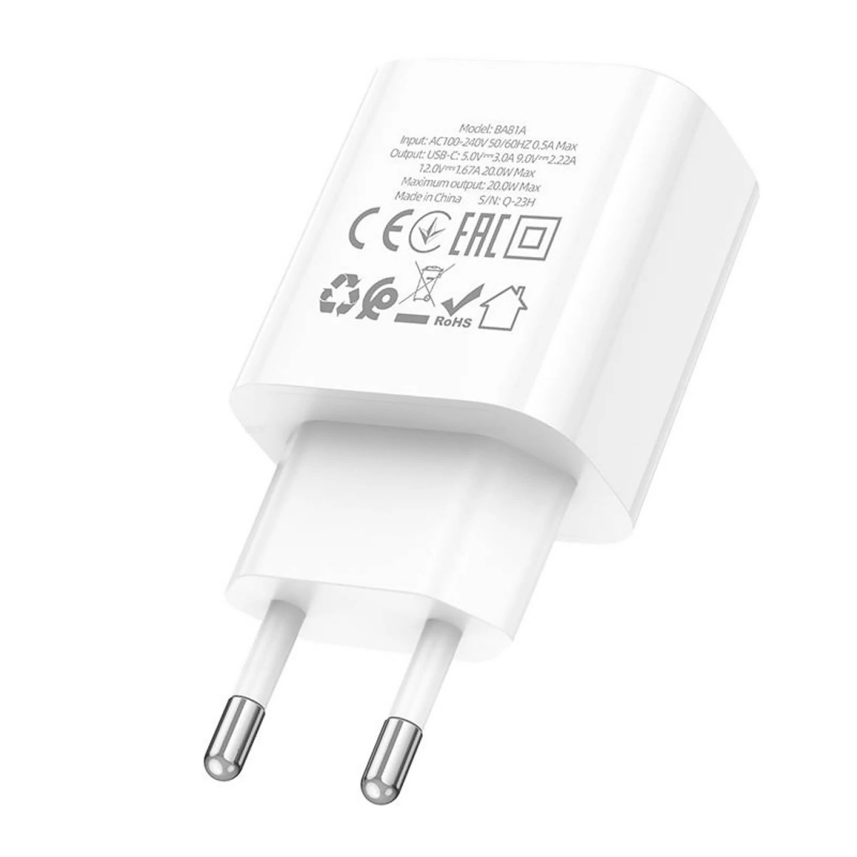Сетевое зарядное устройство Borofone BA81A PD20W QC3.0, Белое. Фото 4