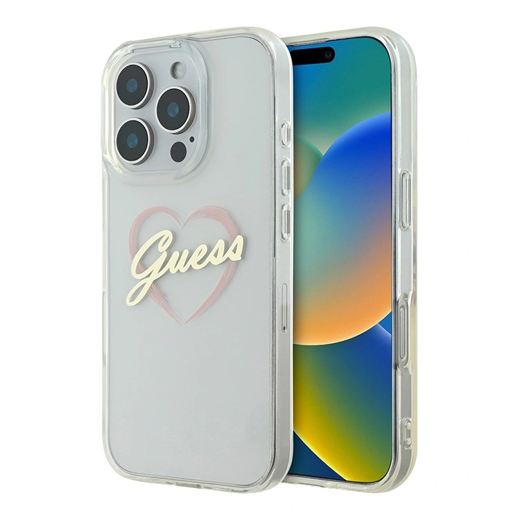 Накладка Guess для iPhone 16 Pro Max PC/TPU Heart Hard, Transparent (GUHCP16XHCHGSPT). Фото 1