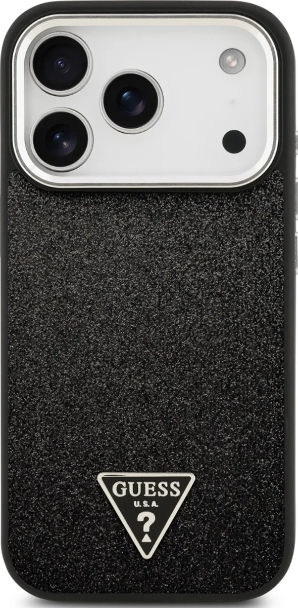 Накладка Guess для iPhone 17 Pro Fixed Glitters Tringle metal logo & Camera (MagSafe), Чёрная (GUHMP17LPFGTSCMK). Фото 3