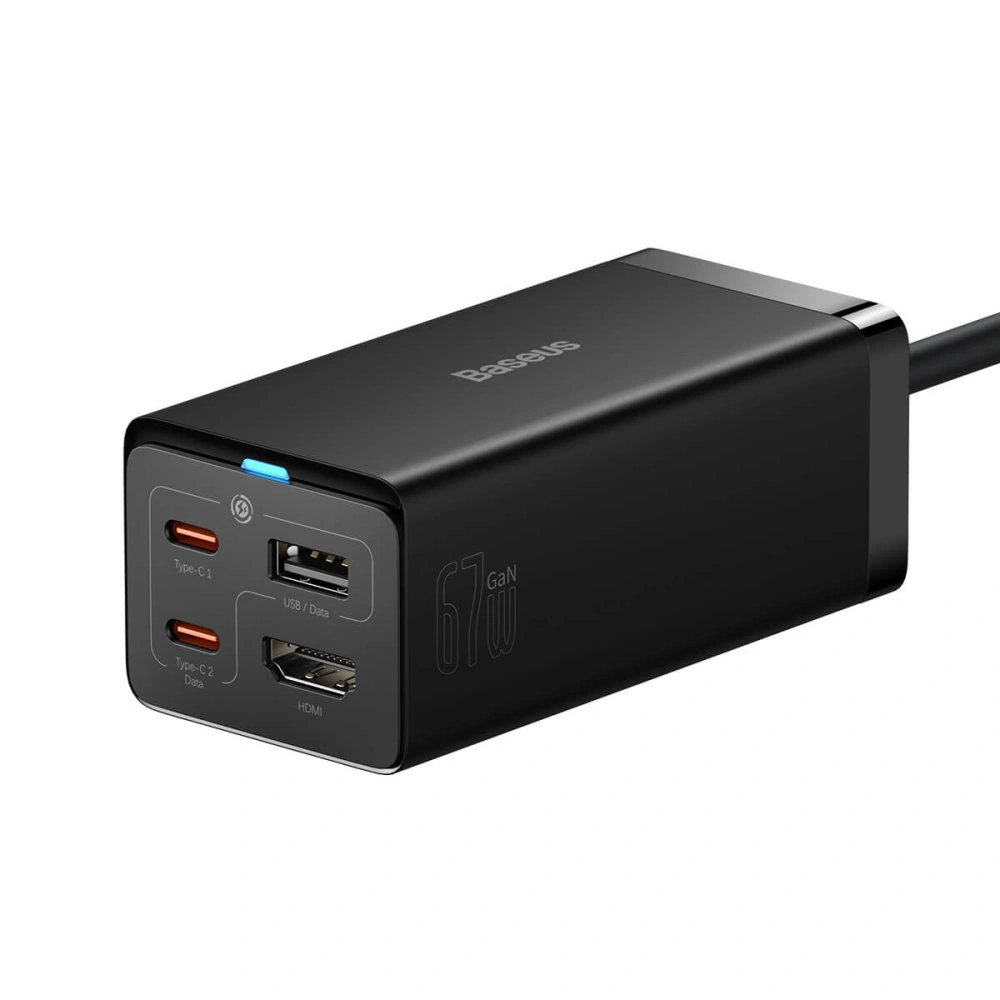 Сетевое зарядное устройство Baseus GaN5 Pro Desktop Fast Charger 1U+2C+HDMI 67W с кабелем Type-C to Type-C 100W (20V/5A) 1.5m, Чёрное (CCGP110201). Фото 6