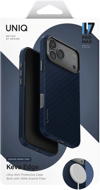 Накладка Uniq Keva Edge Aramid Case MagSafe для iPhone 17 Pro, Синяя (IP6.3P(2025)-KEVAEDMTBLU). Фото 6