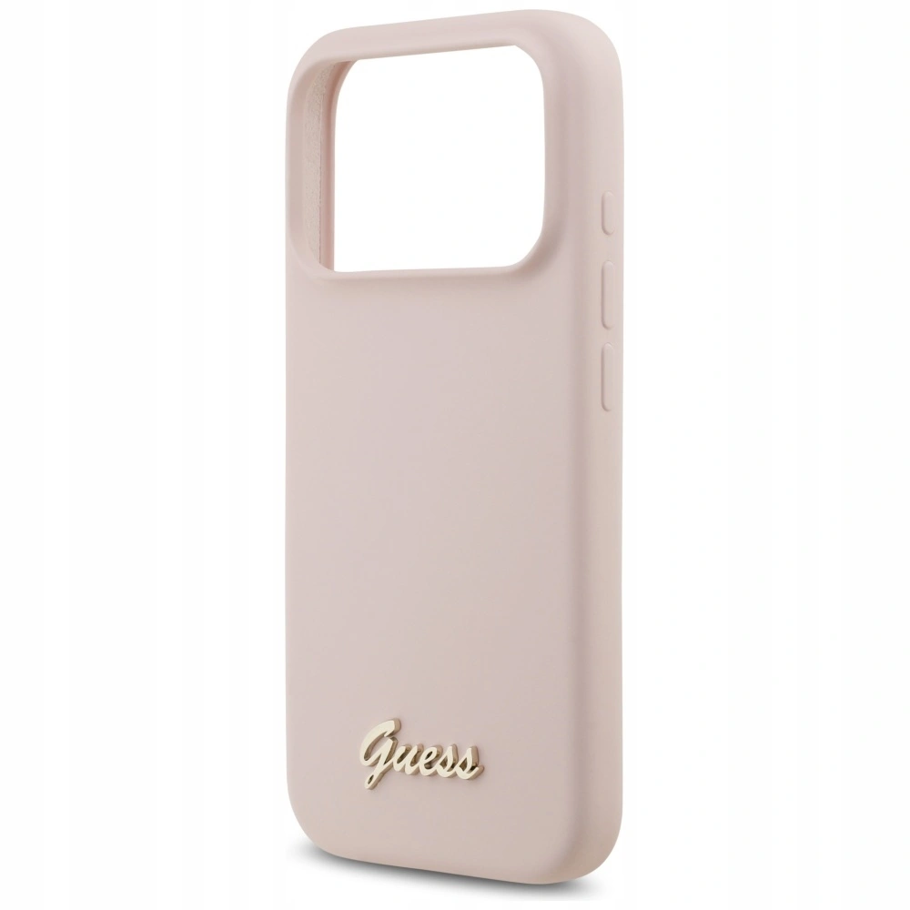 Накладка Guess для iPhone 17 Pro Liquid silicone Gold metal logo (MagSafe), Розовая (GUHMP17LSMBSLP). Фото 5