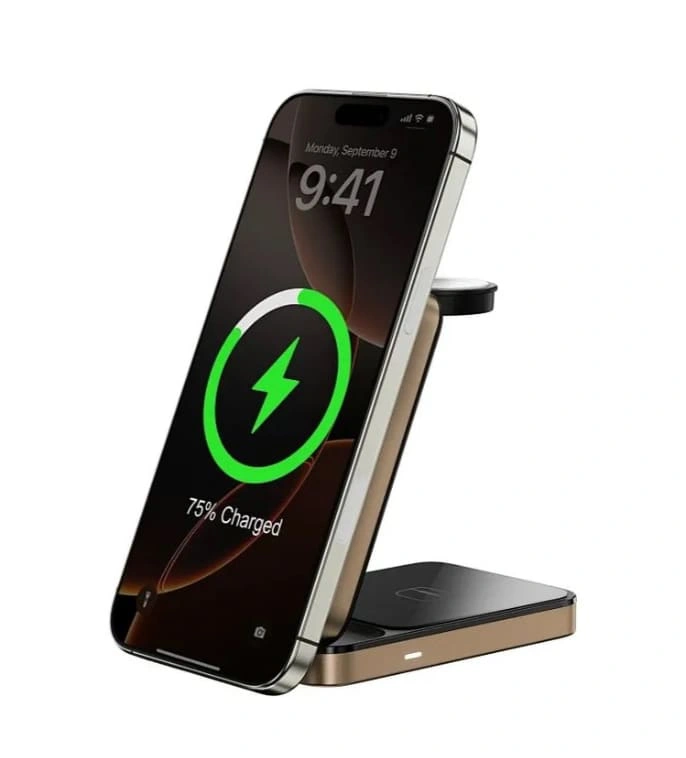 Беспроводная зарядная станция Wiwu Triple 3in1 Wireless Charger 15W Wi-W038, Gold. Фото 3