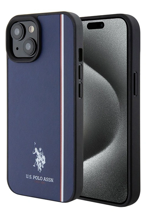 Накладка U.S. Polo Assn. для iPhone 15 PU Double horse logo and Tricolor line Hard, Navy (USHCP15SSCOV). Фото 1