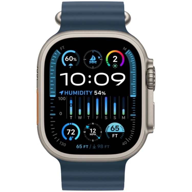 Apple Watch Ultra 2 GPS+Cellular 49mm, ремешок "Blue Ocean Band" один размер 130-200 mm (MREG3). Фото 2