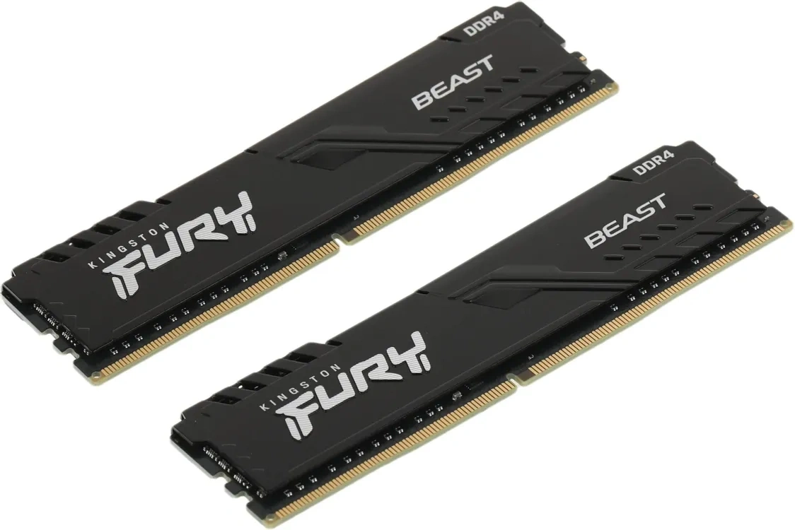 Оперативная память Kingston FURY Beast Black 32Гб, DDR4, 2х16 ГБ, 3200 МГц, CL16-20-20 (KF432C16BBK2/32). Фото 2