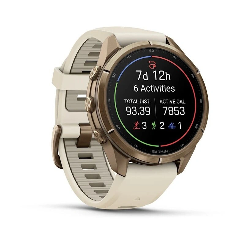 Умные часы Garmin Fenix 9 Pro 43MM, АMOLED, LTE, Gold Titanium with cream/fog gray silicone band. Фото 3