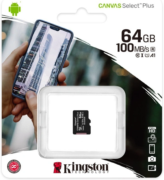 Карта памяти Kingston 64GB MicroSDHC Class 10 Canvas Select Plus 100MB/s (SDCS2/64GBSP). Фото 1