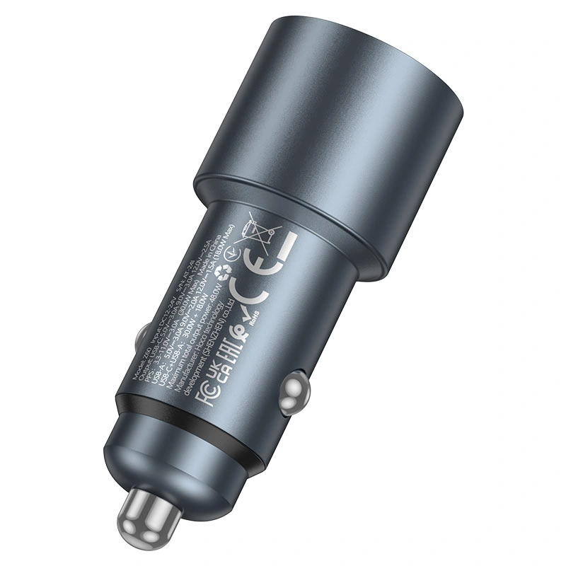 Автомобильное зарядное устройство Hoco Z60 Bloom PD48W Type-C PD30W+ QC3.0, Aluminium Gray. Фото 5