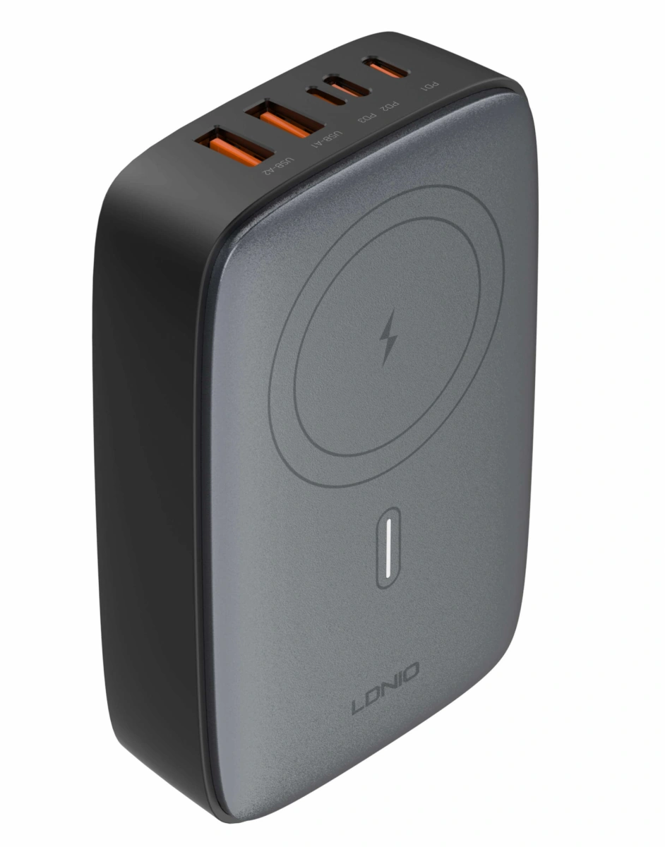 Сетевое зарядное устройство с беспроводной зарядкой LDNIO Q4010 140W GaN Multiport Desktop Charging Wireless Charger 2xUSB-A, 2xUSB-С, lightning, Чёрное. Фото 1