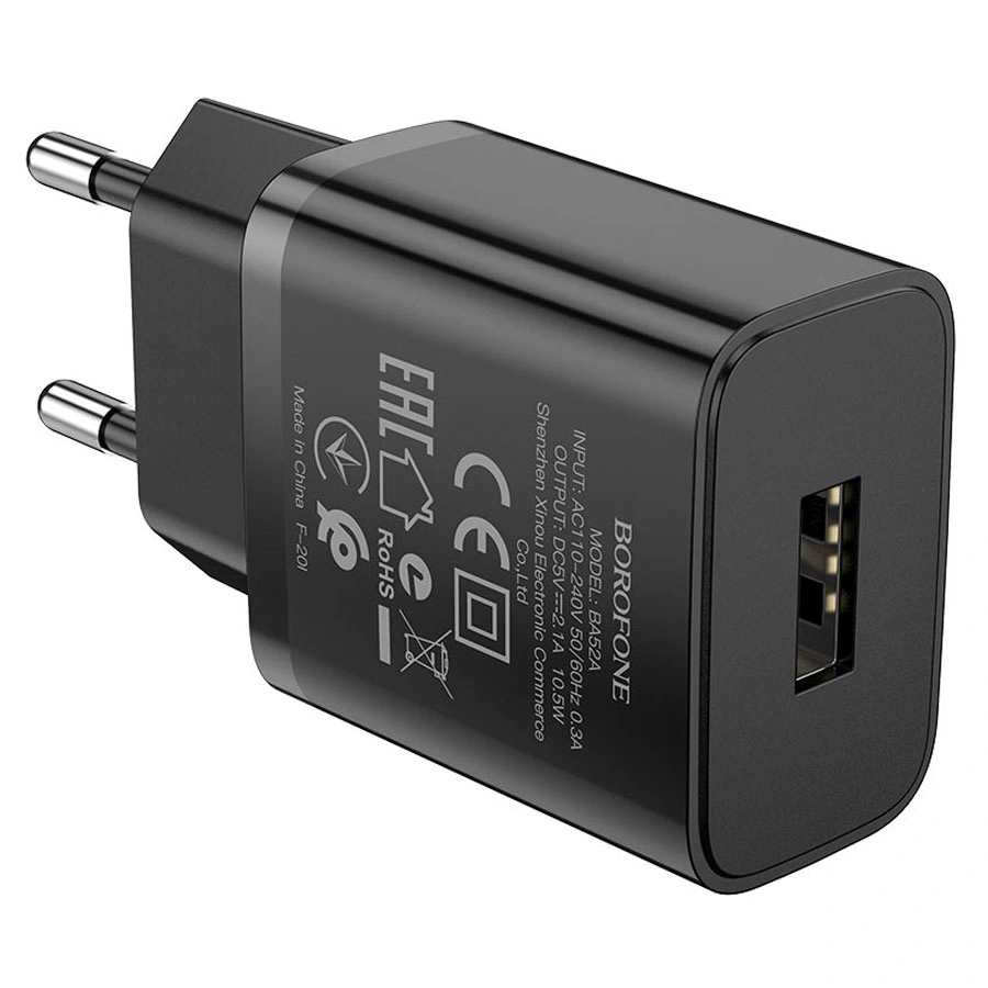 Сетевое зарядное устройство Borofone BA52A 5V/2.1A 1USB Nimble single port, Чёрный. Фото 4