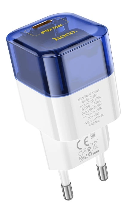 Сетевое зарядное устройство Hoco C125A PD20W, Синее. Фото 1