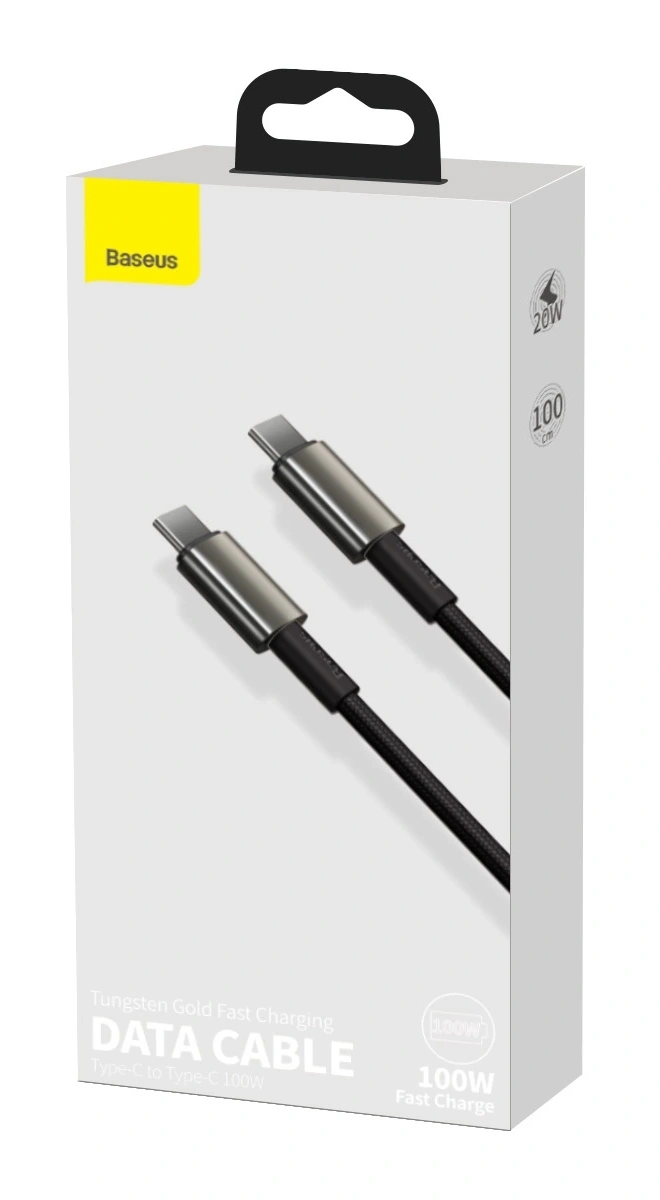Кабель Baseus Tungsten Gold Fast Charging Data Cable Type-C to Type-C 100W 2m, Чёрный (CATWJ-A01). Фото 5