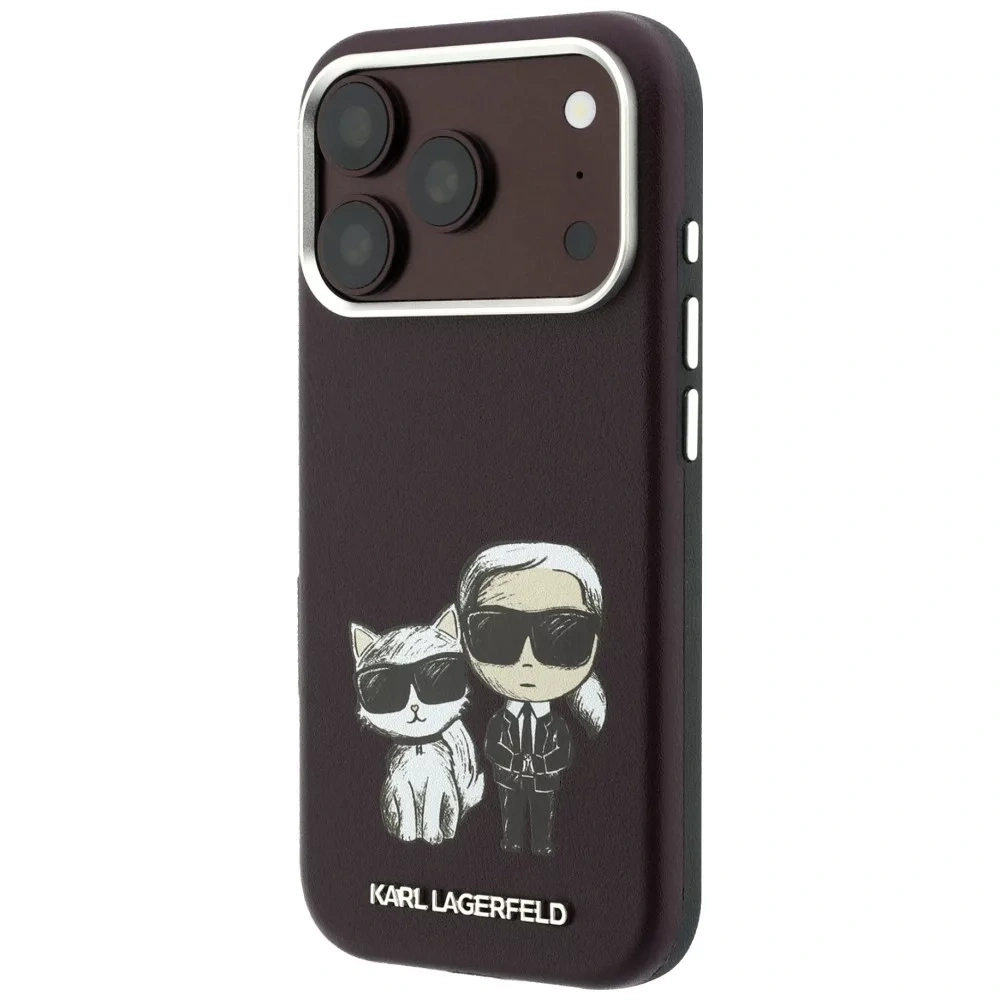 Накладка Lagerfeld для iPhone 18 Pro/17 Pro PU SW Sketch Karl&Choupette body Metal Cam Hard (MagSafe), Burgundy (KLHMP18L6PWKCIDR). Фото 2