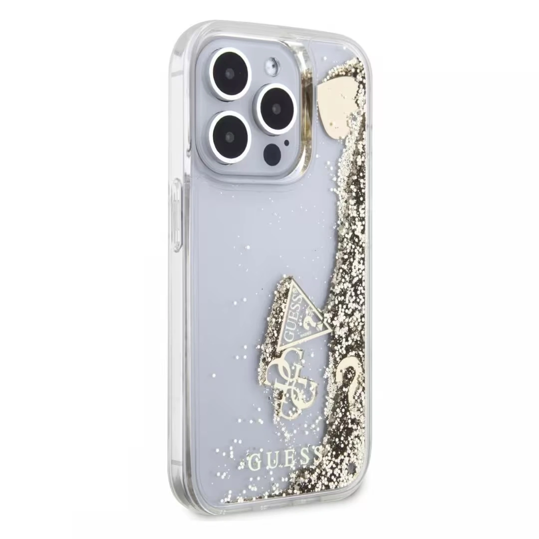 Накладка Guess для iPhone 15 Pro Liquid Glitter Hard Hearts, Gold (GUHCP15LGLHFLGO). Фото 3