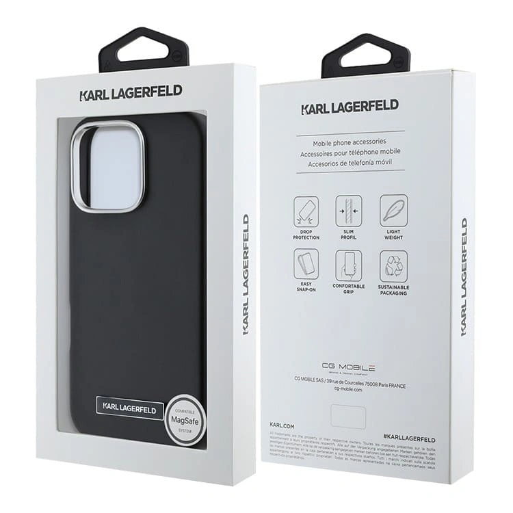 Накладка Lagerfeld для iPhone 16 Pro Full Wrapped Grained leather & Metal Camera Hard (MagSafe), Black (KLHMP16LPGMSRPK). Фото 5