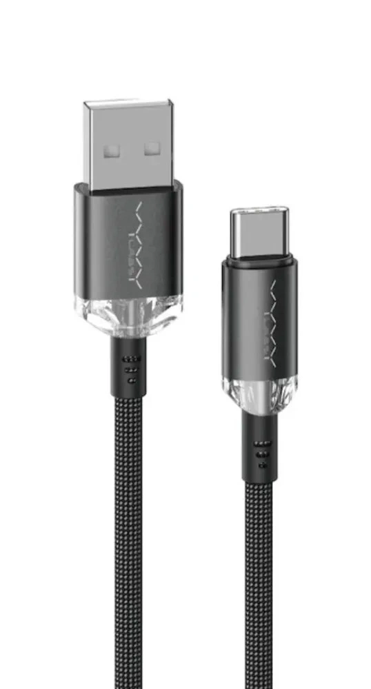 Кабель Vyvylabs Crystal Series Fast Charging Data Cable USB to Type-C 3A 1m, Чёрный (VCSUC-02). Фото 1
