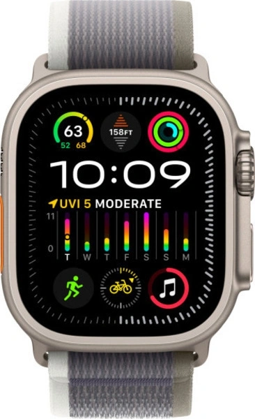 Apple Watch Ultra 2 GPS+Cellular 49mm, ремешок "Green/Grey Trail Loop" размер M/L 145-220 mm (MRFP3). Фото 2
