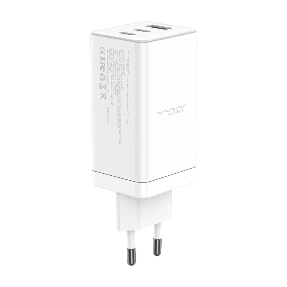 Сетевое зарядное устройство Vyvylabs Gan Fast Charger 65W A+2C, Белый (GAN65EU-WH). Фото 2