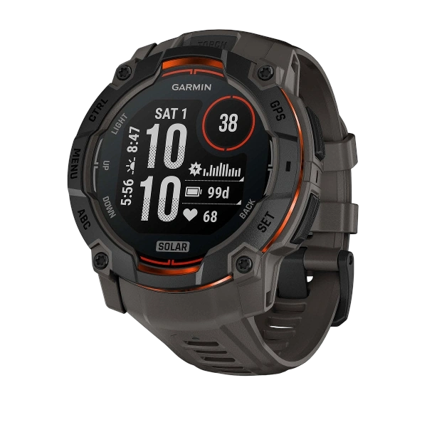 Умные часы Garmin Instinct 3 50mm, Solar, Black with Charcoal Silicone Band (010-02935-00). Фото 1