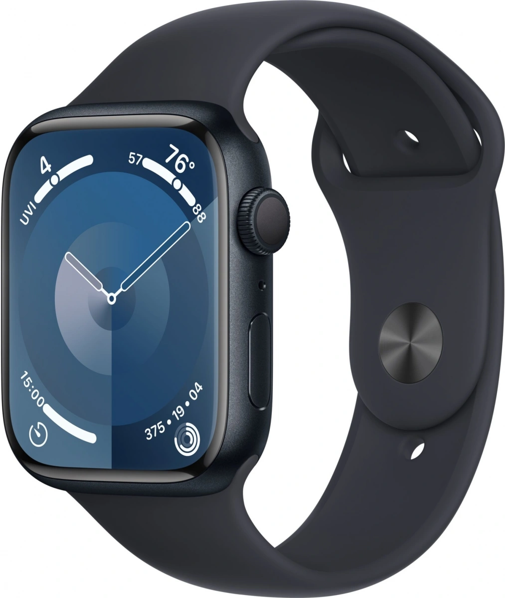 Apple Watch Series 9, 41 мм, алюминий цвета "тёмная ночь", спортивный ремешок "тёмная ночь", размер M/L (MR8X3). Фото 1