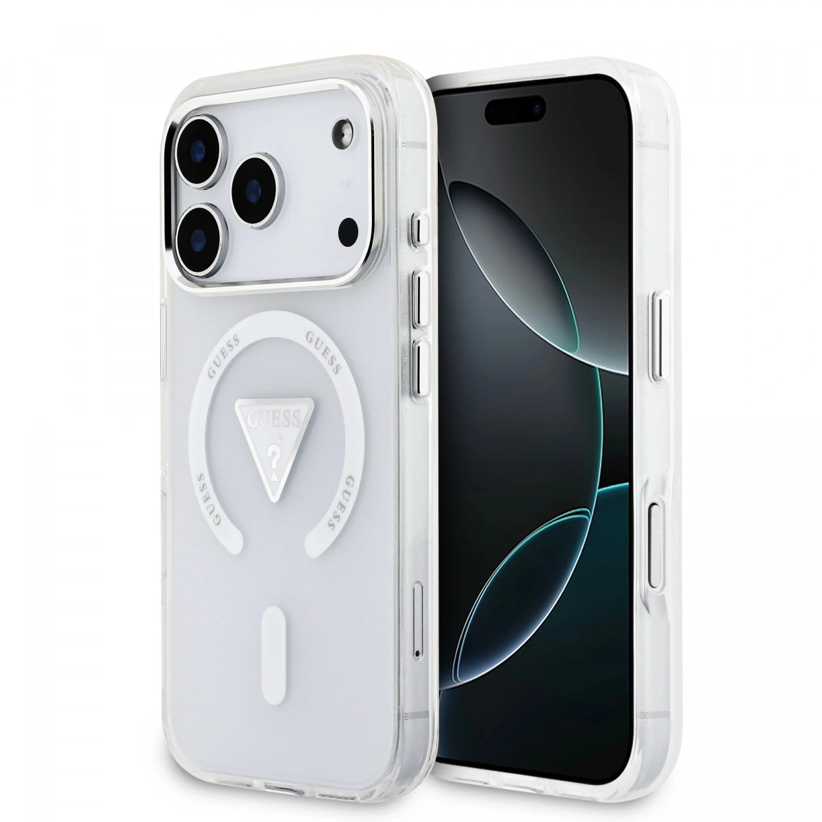 Накладка Guess для iPhone 17 Pro IML Gradient Triangle logo Metal Cam Hard (MagSafe), Прозрачная(GUHMP17LHGTMLCGT). Фото 1