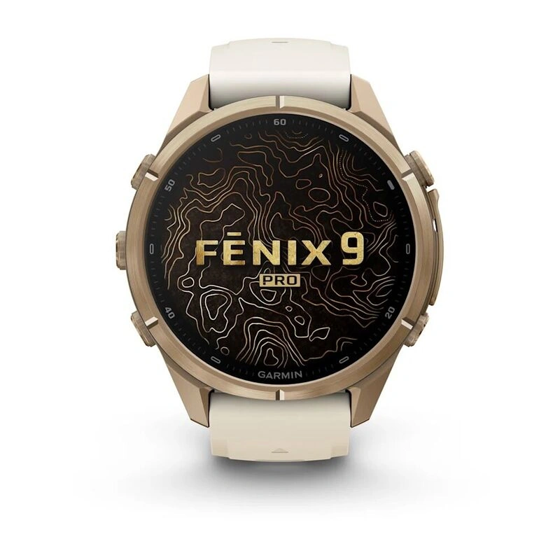 Умные часы Garmin Fenix 9 Pro 43MM, АMOLED, LTE, Gold Titanium with cream/fog gray silicone band. Фото 2