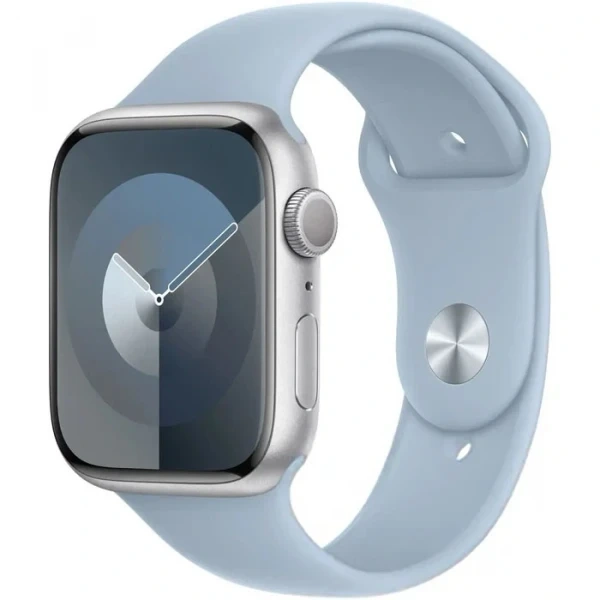 Apple Watch Series 9, 41 мм, серебристый алюминий, спортивный ремешок "ледяной синий", размер M/L (MR9M3). Фото 1