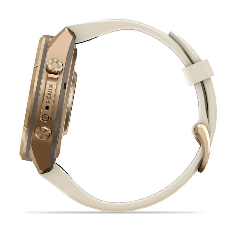 Умные часы Garmin Fenix 9 Pro 43MM, АMOLED, LTE, Gold Titanium with cream/fog gray silicone band. Фото 7