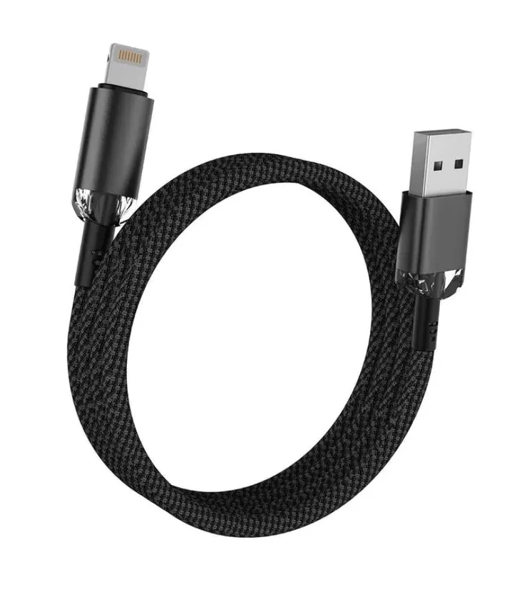 Кабель Vyvylabs Crystal Series Fast Charging Data Cable USB to iP 2.4A 1m, Чёрный (VCSUL-02). Фото 2