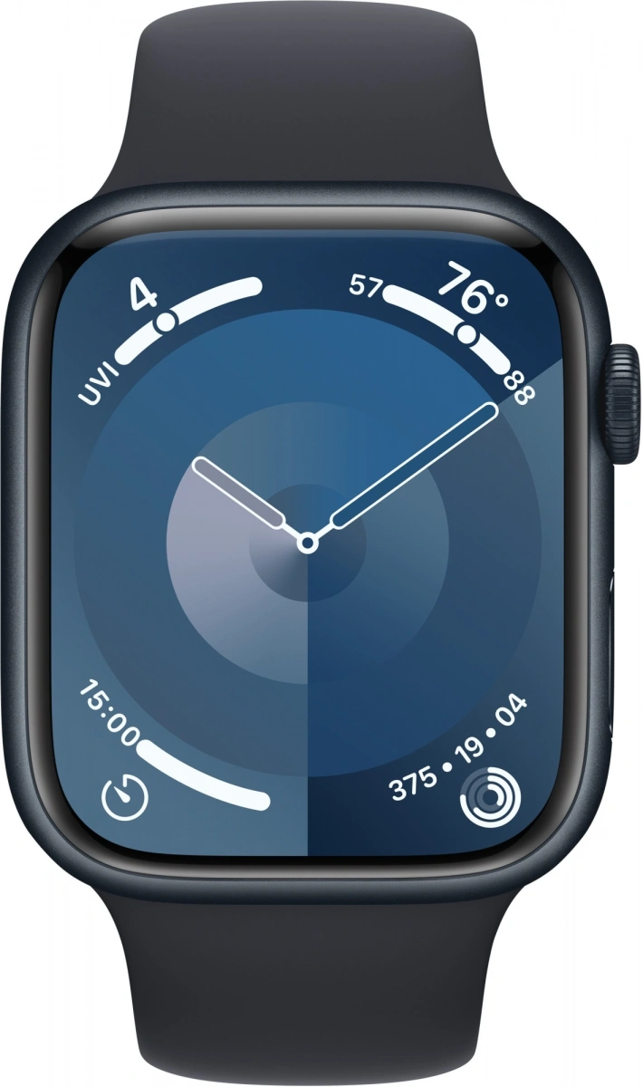 Apple Watch Series 9, 41 мм, алюминий цвета "тёмная ночь", спортивный ремешок "тёмная ночь", размер M/L (MR8X3). Фото 2