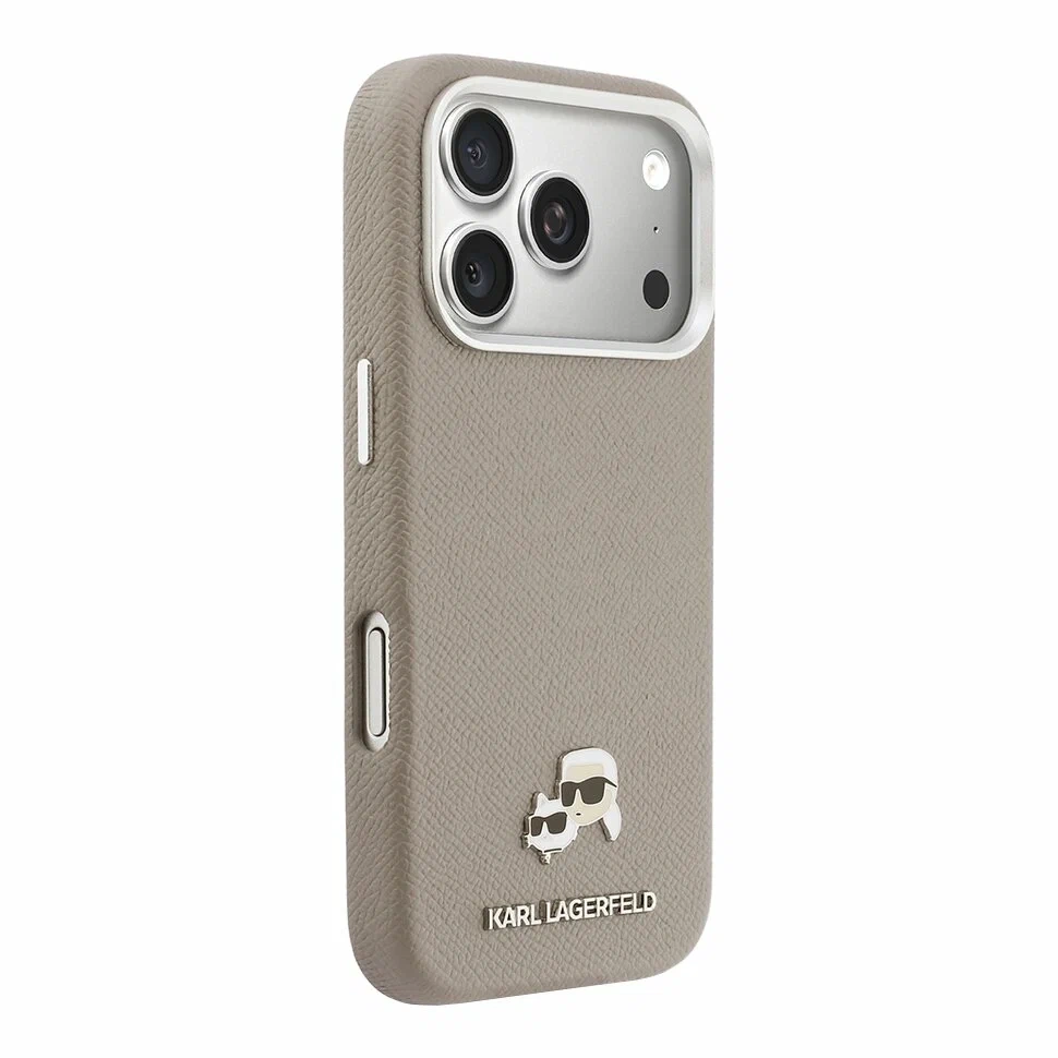 Накладка Lagerfeld для iPhone 18 Pro Max/17 Pro Max Saffiano FW Karl&Choupette metal&Cam Hard(MagSafe), Grey (KLHMP18X6PFKCLG). Фото 4