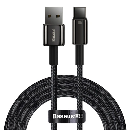 Кабель Baseus Tungsten Gold Fast Charging Data Cable USB to Type-C 100W 2м, Чёрный (CAWJ000101). Фото 1