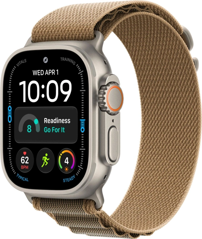 Умные часы Apple Watch Ultra 4 (2026) GPS+Cellular 49мм, Натуральный титановый корпус, ремешок "Пустынная альпийская петля" размер M 145-190 мм (MJAF4). Фото 1