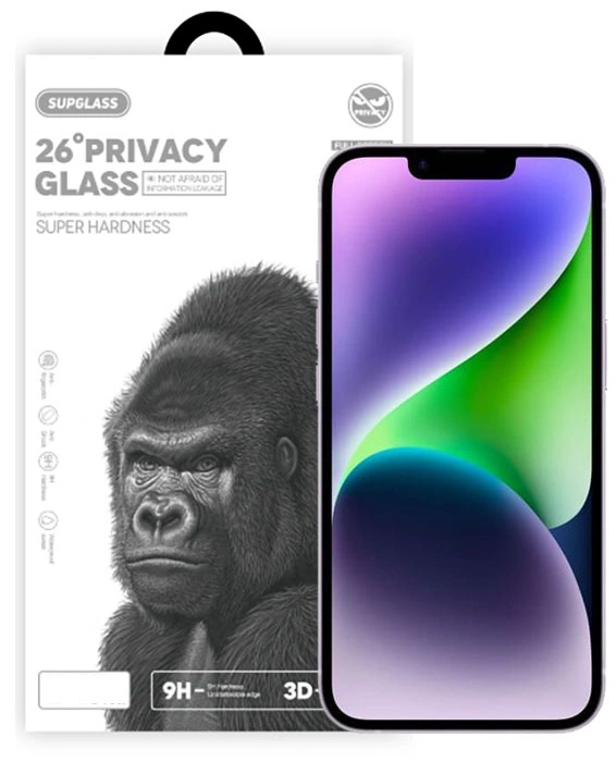Защитное стекло SupGlass для iPhone 16e/14/13 Pro/13 3D XC-12 (Анти-шпион), Чёрное. Фото 1